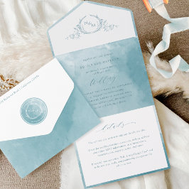 Invitación Todo En Uno Elegante Boda Monograma de color de agua de vidrio