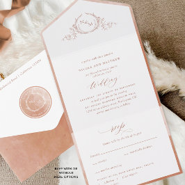 Invitación Todo En Uno Elegante Boda Monograma y acuarela Terracota