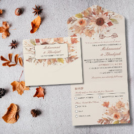 Invitación Todo En Uno Elegante Boda musulmán de acuarela floral otoñal
