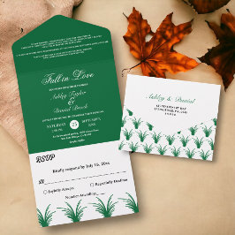 Invitación Todo En Uno Elegante Boda Otoño Boho Chic Hierba Verde Rústica