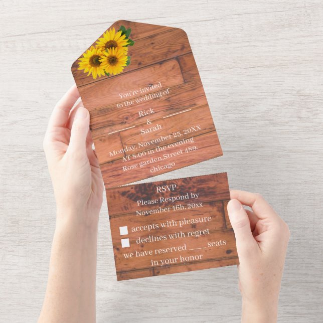 Invitación Todo En Uno Elegante boda personalizada de girasol (desgarro)