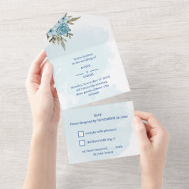 Invitación Todo En Uno Elegante Boda personalizado azul floral