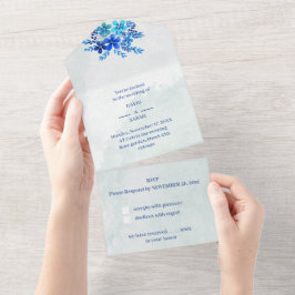 Invitación Todo En Uno Elegante Boda personalizado azul floral