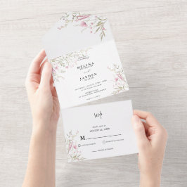 Invitación Todo En Uno Elegante Boda Pink Wild Floral