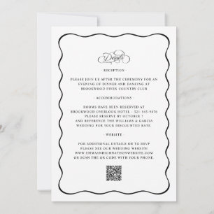 Invitación Todo en uno elegante boda QR negra caligrafía