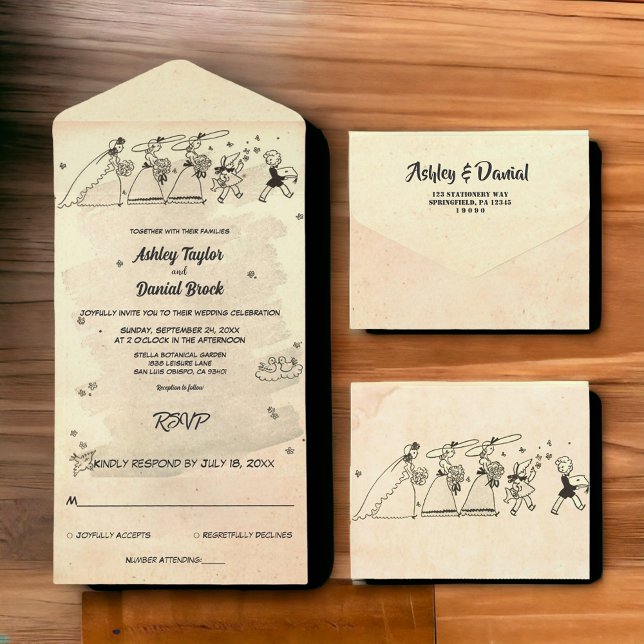 Invitación Todo En Uno Elegante Boda retro antiguo rústico elegante (Subido por el creador)