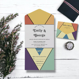 Invitación Todo En Uno Elegante Boda retro artístico Groovy Resumen