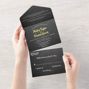 Invitación Todo En Uno Elegante Boda retro de guiones de chalkboard