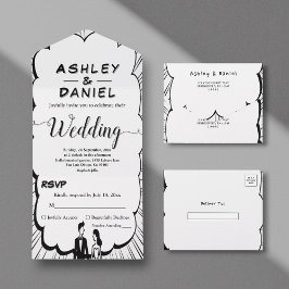 Invitación Todo En Uno Elegante Boda romántico de libros de historietas e