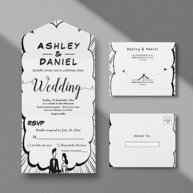 Invitación Todo En Uno Elegante Boda romántico de libros de historietas e (Subido por el creador)