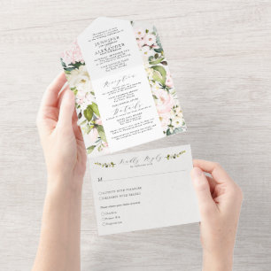 Invitación Todo En Uno Elegante Boda Rubor Floral & Eucalyptus