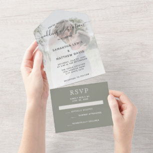 Invitación Todo En Uno Elegante Boda Rústica Bohemiana Verde Salvia