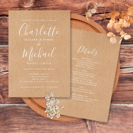 Invitación Todo En Uno Elegante Boda Rústica Kraft