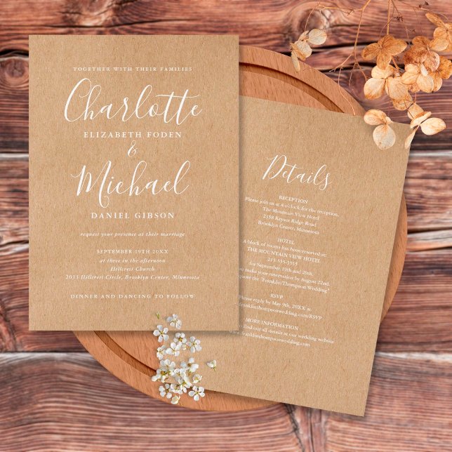 Invitación Todo En Uno Elegante Boda Rústica Kraft (Subido por el creador)