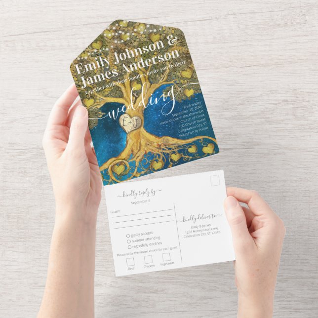 Invitación Todo En Uno Elegante Boda Rústico de Leaf Tree (desgarro)