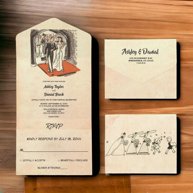 Invitación Todo En Uno Elegante Boda Rústico de Pareja Antigua Retro Vint (Subido por el creador)