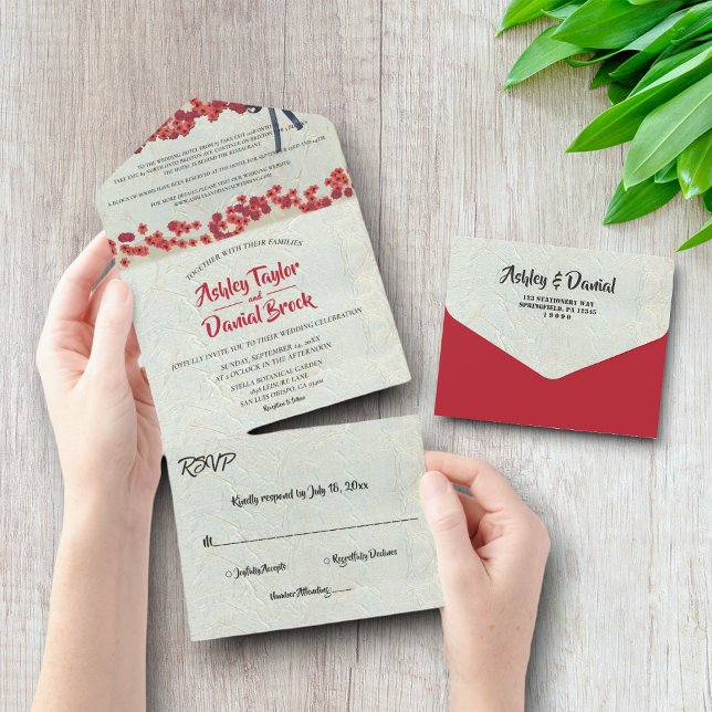 Invitación Todo En Uno Elegante Boda rústico floral de Borgoña (Subido por el creador)