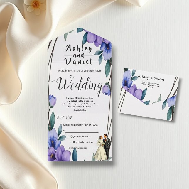 Invitación Todo En Uno Elegante Boda Rústico Floral Wreath Bride Groom (Subido por el creador)