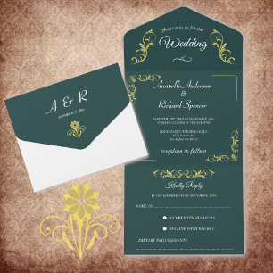 Invitación Todo En Uno Elegante Boda victoriano
