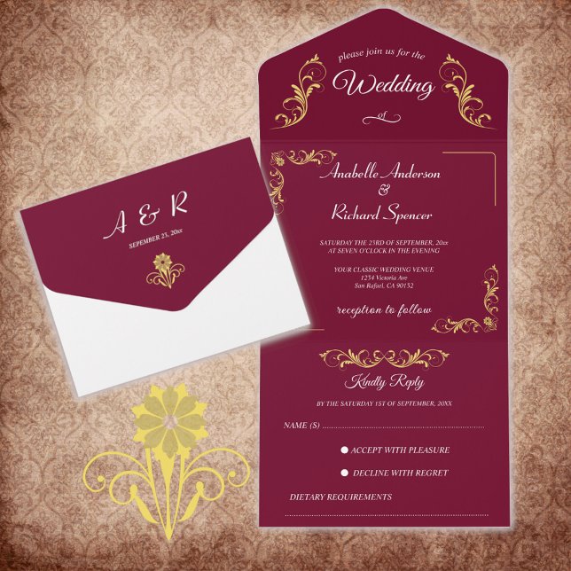 Invitación Todo En Uno Elegante Boda victoriano (Subido por el creador)