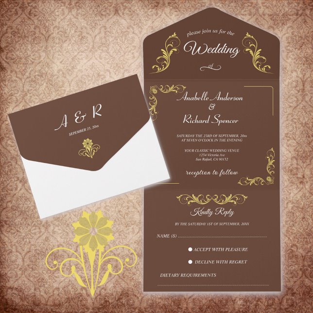 Invitación Todo En Uno Elegante Boda victoriano (Subido por el creador)