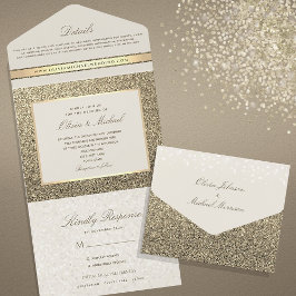 Invitación Todo En Uno Elegante Brillante Boda Dorada Chic