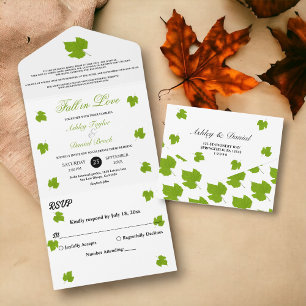 Invitación Todo En Uno Elegante caída verde deja Boda floral otoño