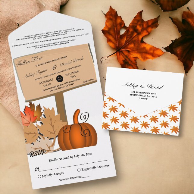 Invitación Todo En Uno Elegante calabaza rústica otoño deja la boda de ot (Subido por el creador)