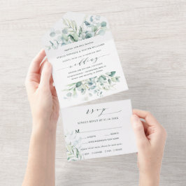 Invitación Todo En Uno Elegante caligrafía Boda de follaje verde