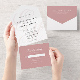 Invitación Todo En Uno Elegante caligrafía Boda de monograma rosado con p