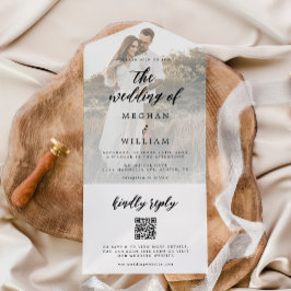 Invitación Todo En Uno Elegante caligrafía Boda fotográfico código Qr