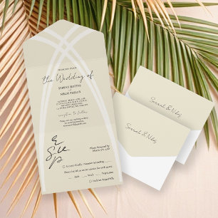 Invitación Todo En Uno Elegante caligrafía de arcos orgánicos románticos