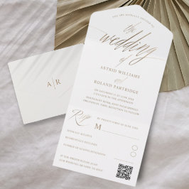 Invitación Todo En Uno Elegante caligrafía de Faux Gold El Boda de