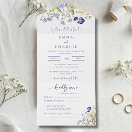 Invitación Todo En Uno Elegante caligrafía de flores silvestres Boda rúst
