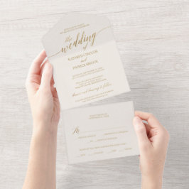 Invitación Todo En Uno Elegante caligrafía de oro Boda de marfil