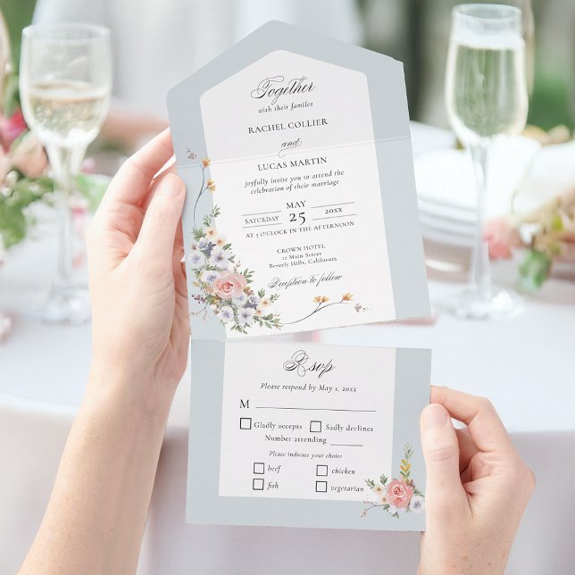 Invitación Todo En Uno Elegante caligrafía floral del Pastel Boho (Subido por el creador)