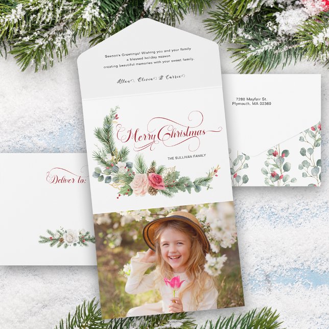 Invitación Todo En Uno Elegante caligrafía floral navideña (Subido por el creador)