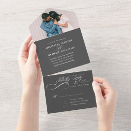 Invitación Todo En Uno elegante caligrafía gris todo en una sola invitaci