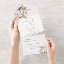 Invitación Todo En Uno Elegante caligrafía Pampas Boda de Grass