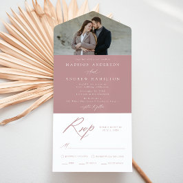 Invitación Todo En Uno Elegante caligrafía Rosa  Boda de fotografía