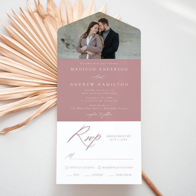 Invitación Todo En Uno Elegante caligrafía Rosa  Boda de fotografía (Subido por el creador)
