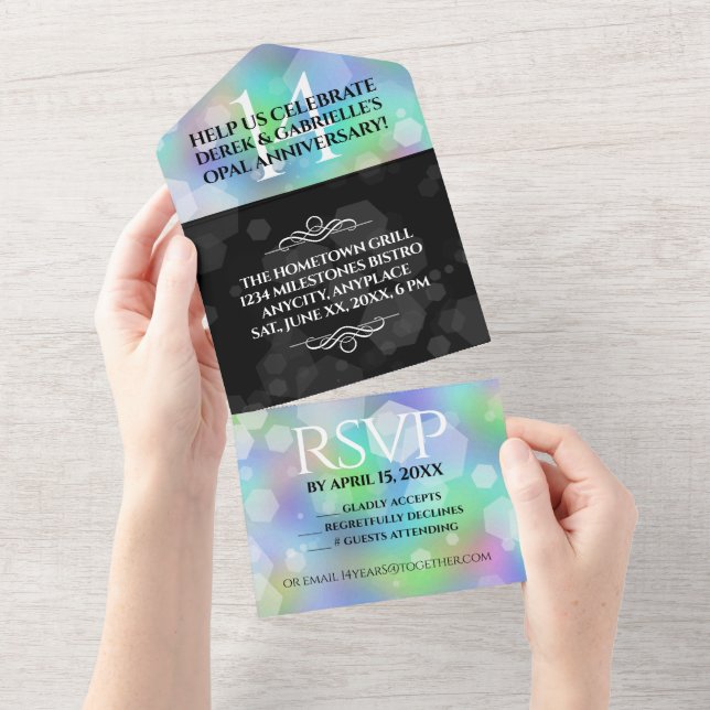 Invitación Todo En Uno Elegante celebración del 14º Aniversario del Boda  (desgarro)