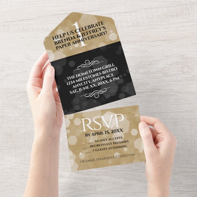 Invitación Todo En Uno Elegante Celebración del 1er Aniversario de Boda d (desgarro)
