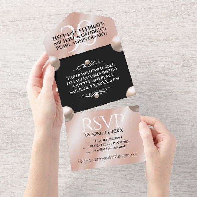 Invitación Todo En Uno Elegante celebración del 30° Aniversario de la Bod (desgarro)