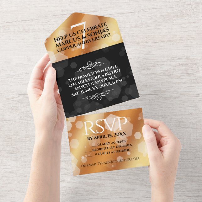 Invitación Todo En Uno Elegante Celebración del 7º Aniversario de Bodas d (desgarro)