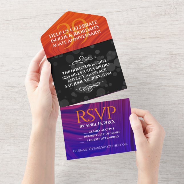Invitación Todo En Uno Elegante celebración del Aniversario del Boda Agat (desgarro)