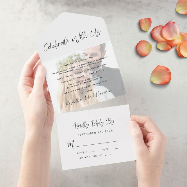 Invitación Todo En Uno Elegante Celebre Con Nosotros Foto Boda Recepción (Subido por el creador)