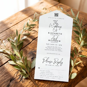Invitación Todo En Uno Elegante Chic Simple Opción de Comida QR Moderna B
