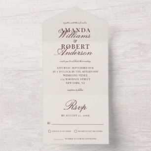 Invitación Todo En Uno Elegante Clásico Boda de Burgundy Old Money