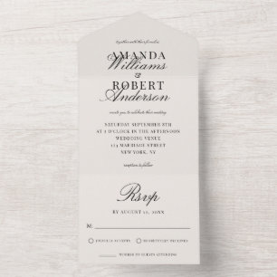 Invitación Todo En Uno Elegante Clásico Boda de Dinero Antiguo Negro y Ma